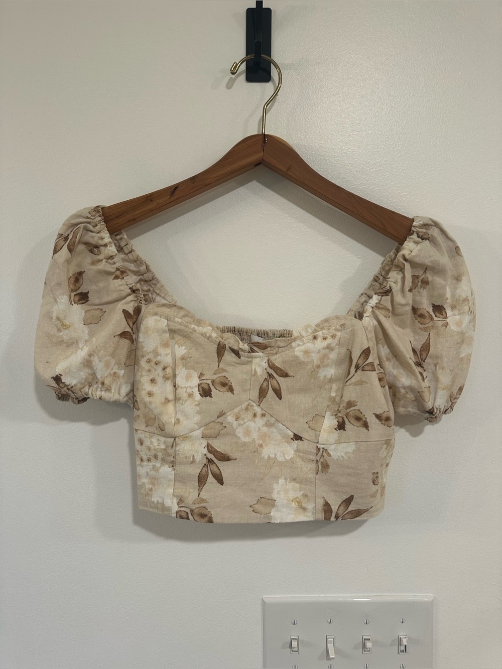 House of Harlow 1960 Samina Floral Linen Blend Puff Sleeve Top Women’s Size 4